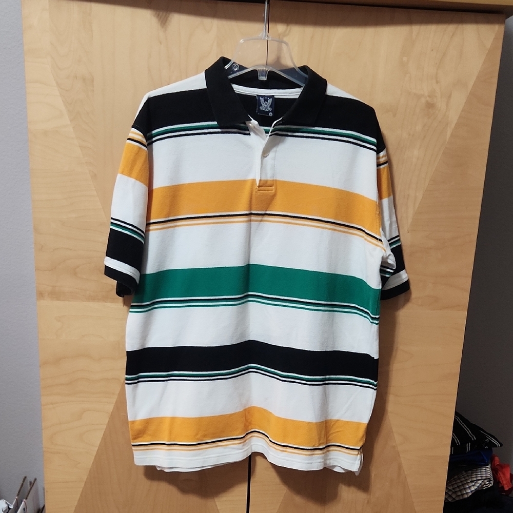 Striped Army Red brand Polo Shirt in Black, Green, and Yellow Size xl